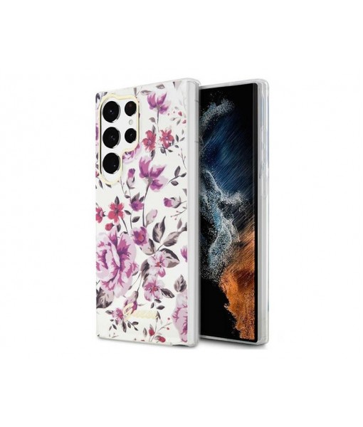 Husa Samsung Galaxy S23 Ultra, Originala Guess, Flower Alb