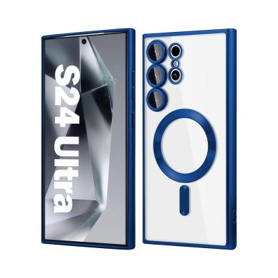 Husa Samsung Galaxy S24 Ultra, Electro Magsafe, Spate Transparent, Rama Albastru