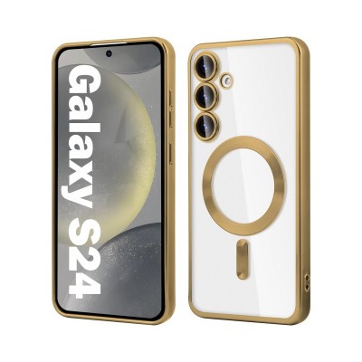 Husa Samsung Galaxy S24, Electro Magsafe, Spate Transparent, Rama Gold