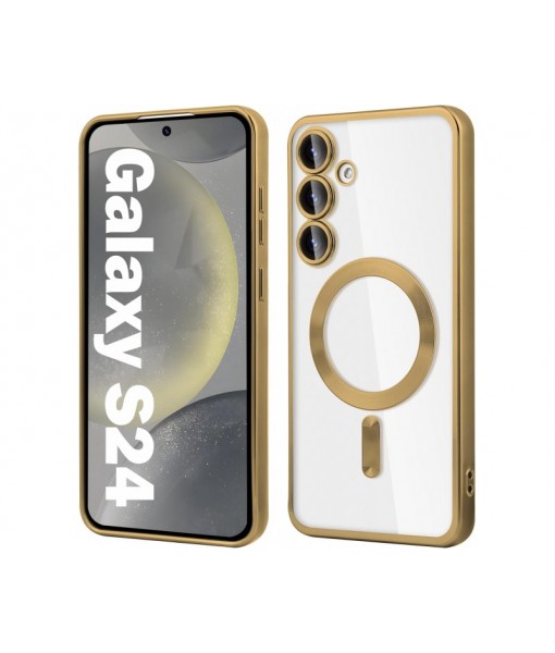 Husa Samsung Galaxy S24, Electro Magsafe, Spate Transparent, Rama Gold