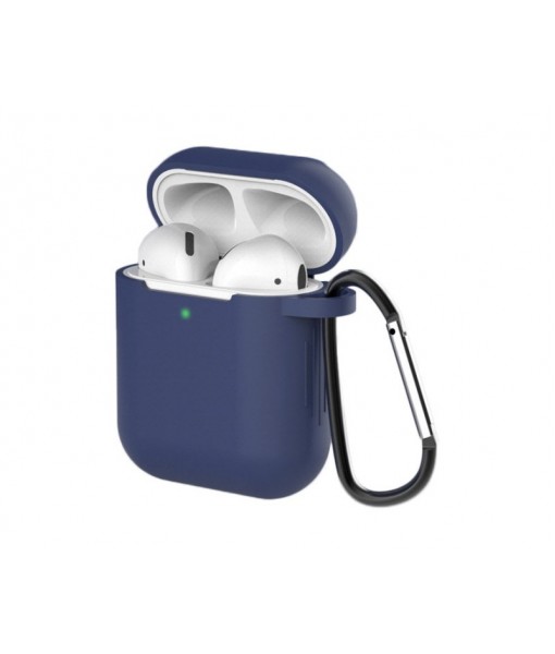 Husa Protectie Silicon Soft Cover Pentru Airpods 1/2, Cu Carabina - Albastru