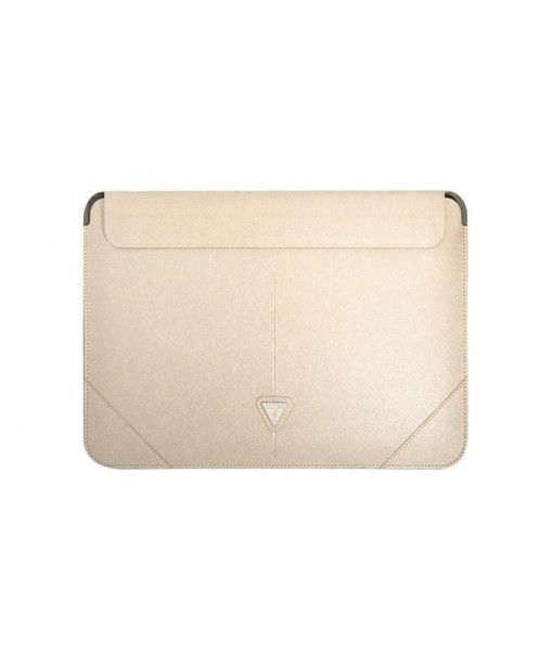 Husa Premium Guess Sleeve Saffiano Triangle Logo, Compatibila Cu Laptop / Macbook 16 inch, Crem