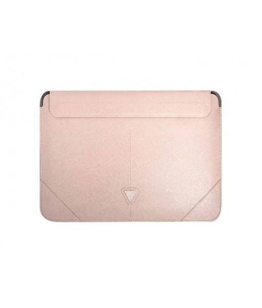 Husa Premium Guess Sleeve Saffiano Triangle Logo, Compatibila Cu Laptop / Macbook 16 inch, Roz