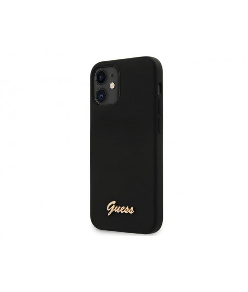 Husa Premium Originala Guess iPhone 12 Mini ,colectia Silicon Script Logo ,Negru