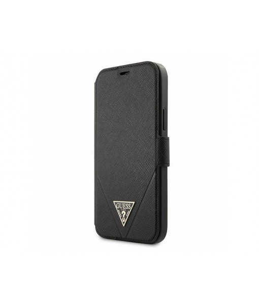 Husa Premium Originala Guess Tip Carte iPhone 12 mini Colectia Saffiano, Negru