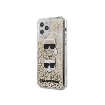 Husa Premium Karl Lagerfeld, Originala, Compatibila Cu iPhone 12 / iPhone 12 Pro, Colectia Karl Si Choupette Liquid Glitter, Gold