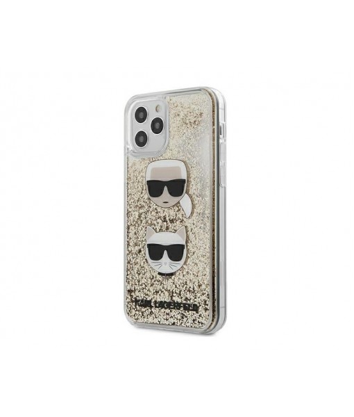 Husa Premium Karl Lagerfeld, Originala, Compatibila Cu iPhone 12 / iPhone 12 Pro, Colectia Karl Si Choupette Liquid Glitter, Gold