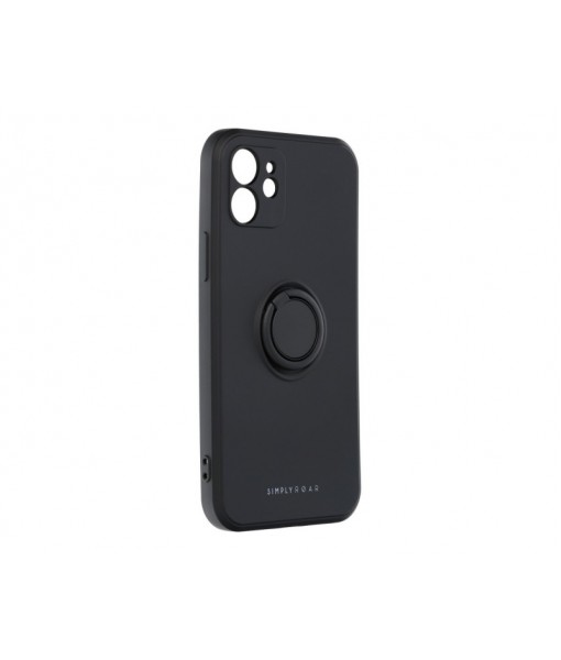 Husa Premium cu Protectie Camera, Inel Metalic Pe Spate, iPhone 12, Negru