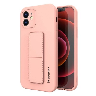 Husa iPhone 12 Pro Cu Stand Metalic Pe Spate, Protectie La Camera - Roz