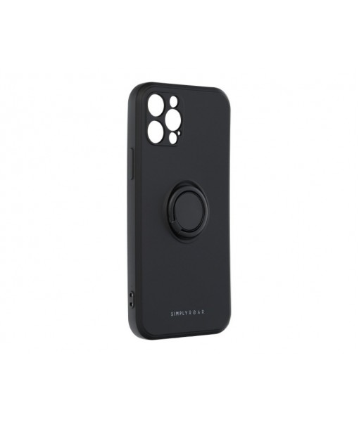 Husa Premium cu Protectie Camera, Inel Metalic Pe Spate, iPhone 12 Pro, Negru