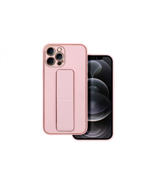 Husa iPhone 12 Pro Max, Forcell Leather, Piele Ecologica, Stand si Protectie La Camera, Roz