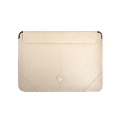 Husa Premium Guess Sleeve Saffiano Triangle Logo, Compatibila Cu Laptop / Macbook 16 inch, Crem