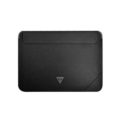 Husa Premium Guess Sleeve Saffiano Triangle Logo, Compatibila Cu Laptop / Macbook 16 inch, Negru