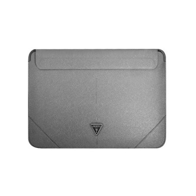 Husa Premium Guess Sleeve Saffiano Triangle Logo, Compatibila Cu Laptop / Macbook 16 inch, Silver