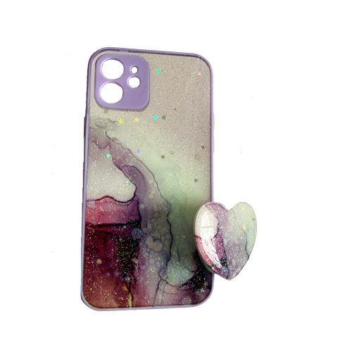 Abnormal Political machine Husa Silicone iPhone 12 mini cu Protectie Camera si Popsocket atasabil,  Heart Purple Marble 4