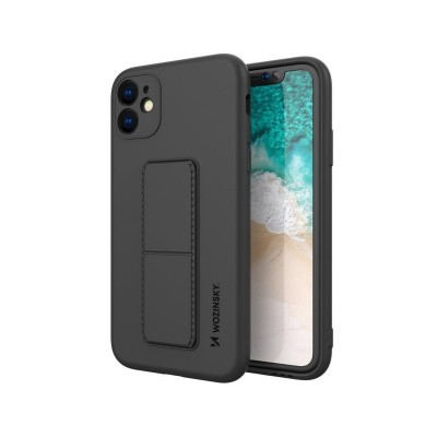 Husa iPhone 12 Pro Cu Stand Metalic Pe Spate, Protectie La Camera - Negru