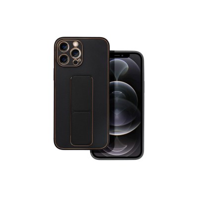 Husa iPhone 12 Pro Max, Forcell Leather, Piele Ecologica, Stand si Protectie La Camera, Negru