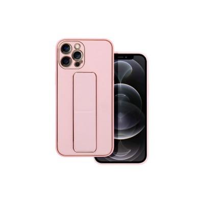 Husa iPhone 12 Pro Max, Forcell Leather, Piele Ecologica, Stand si Protectie La Camera, Roz